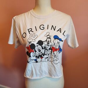 Mickey Mouse Tshirt Cropped Women's Size Small White Short Sleeve